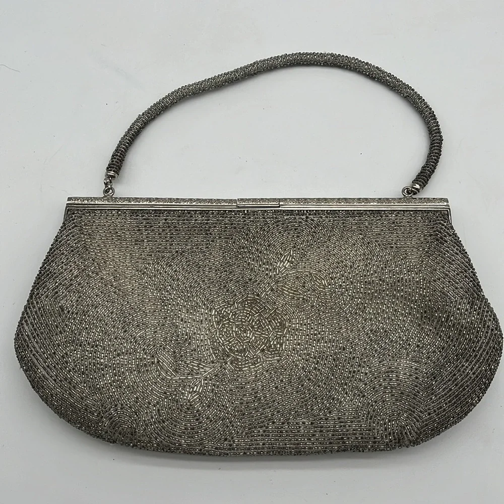 Unbranded Silver Beaded Small Wristlet Clutch
